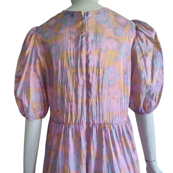 & OTHER STORIES Boho Coquette Puff Sleeve Semi Sheer Pastel Tiered Dress Sz 8 - Picture 6 of 12